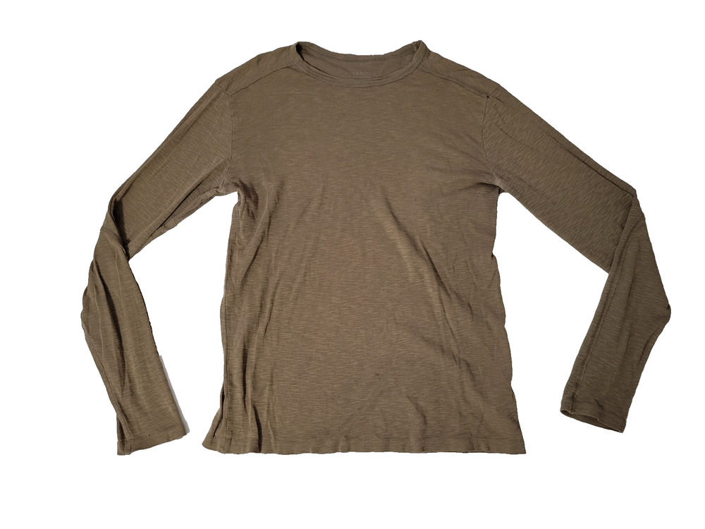 AllSaints Duma Womens S Brown Sheer Burnout Asymmetrical Long Sleeve Tee